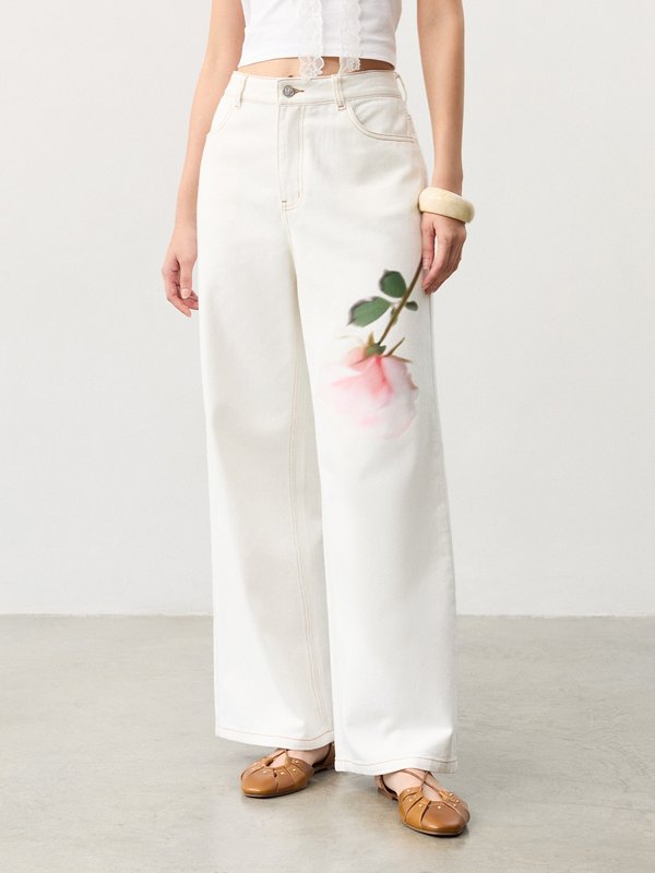 pomelo Pomelo Rose Wide Leg Jeans - Off-White