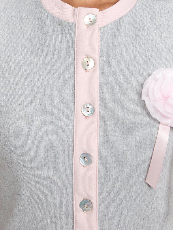 Pomelo Pomelo Rosette Contrast Trim Top - Light Grey