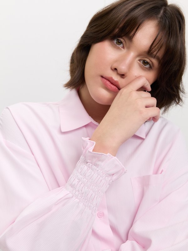 Pomelo Pomelo Ruched Button-Up Blouse - Light Pink