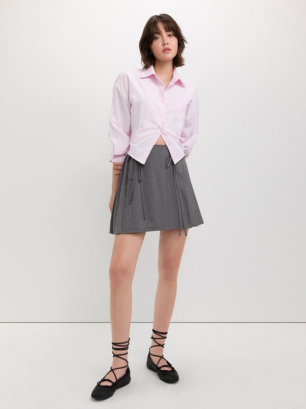 Pomelo Pomelo Ruched Button-Up Blouse - Light Pink