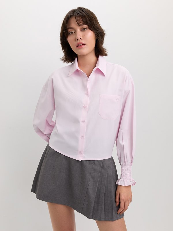 pomelo Pomelo Ruched Button-Up Blouse - Light Pink