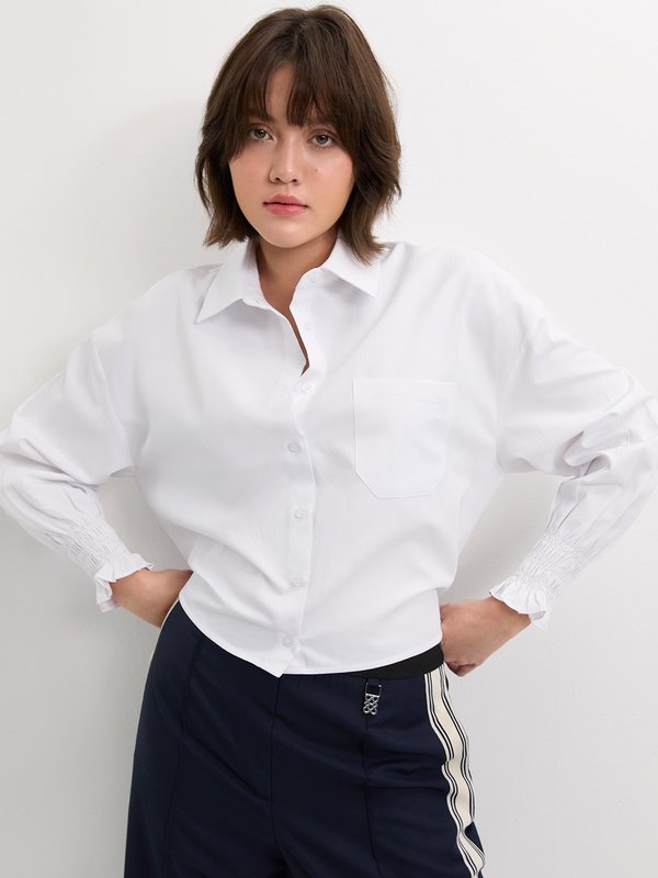 pomelo Pomelo Ruched Button-Up Blouse - White