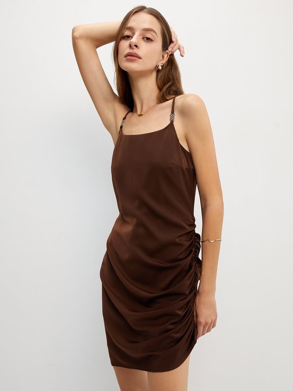 pomelo Pomelo Ruched Cami Mini Dress - Brown