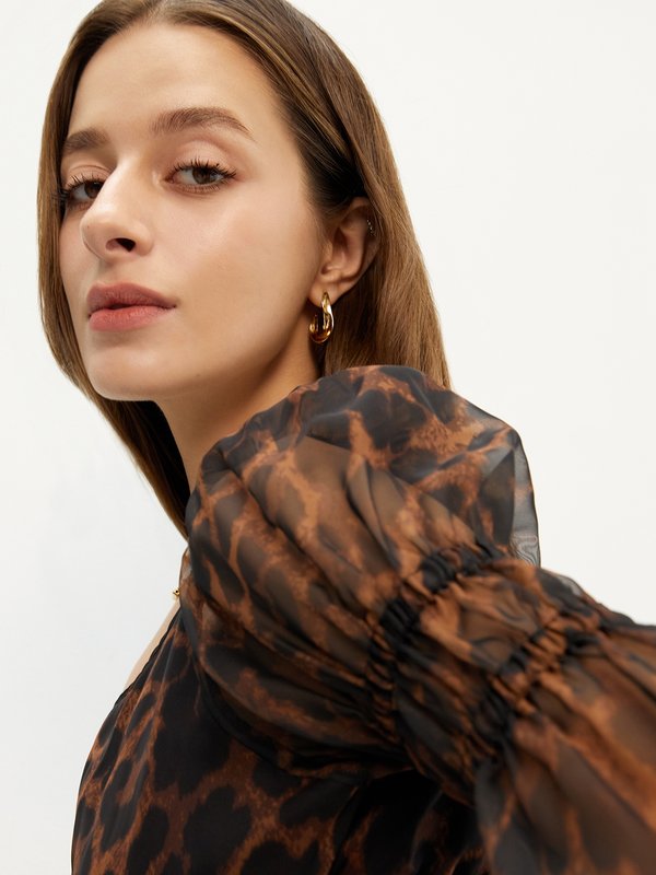 Pomelo Pomelo Ruched Leopard Print Top - Multi Color