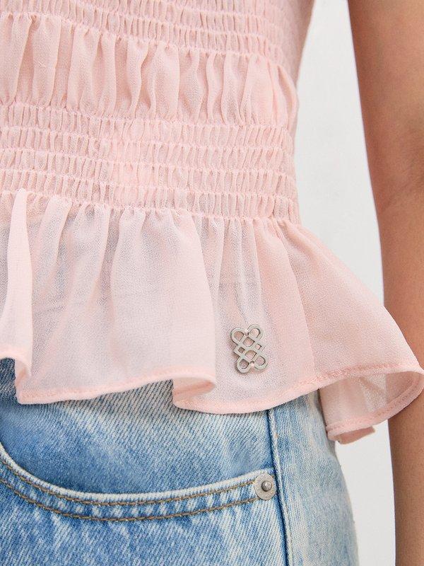 Pomelo Pomelo Ruched Peplum Blouse - Light Pink