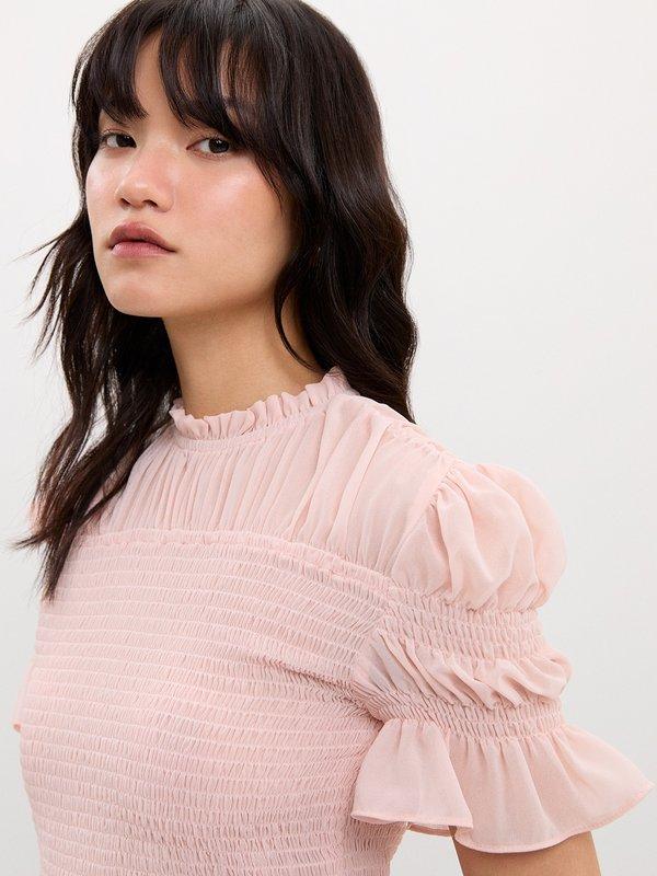 Pomelo Pomelo Ruched Peplum Blouse - Light Pink