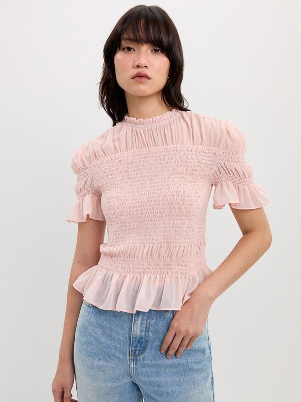 pomelo Pomelo Ruched Peplum Blouse - Light Pink