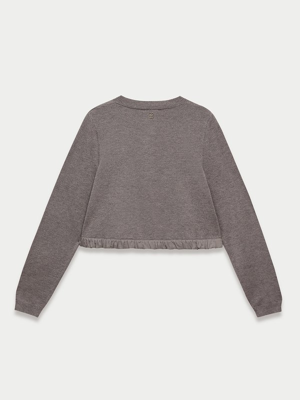 Pomelo Pomelo Ruched Trim Cardigan - Mid Grey