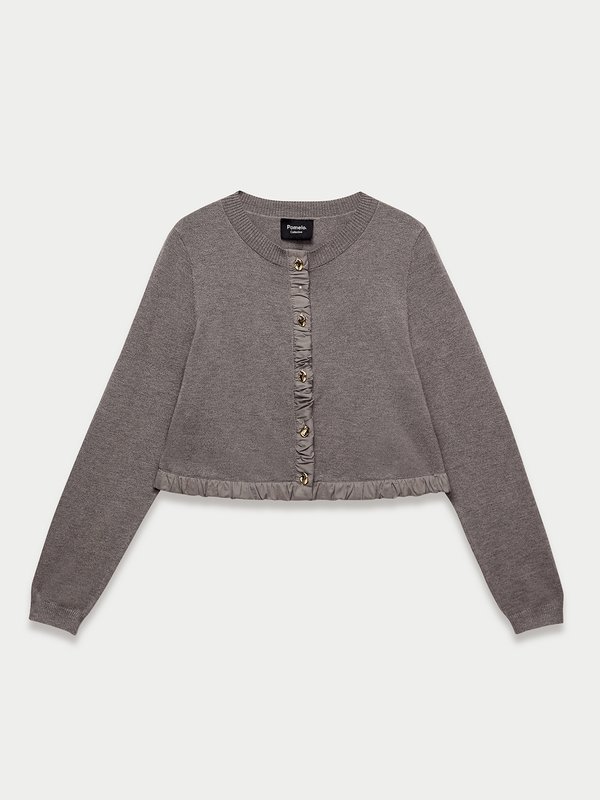 pomelo Pomelo Ruched Trim Cardigan - Mid Grey
