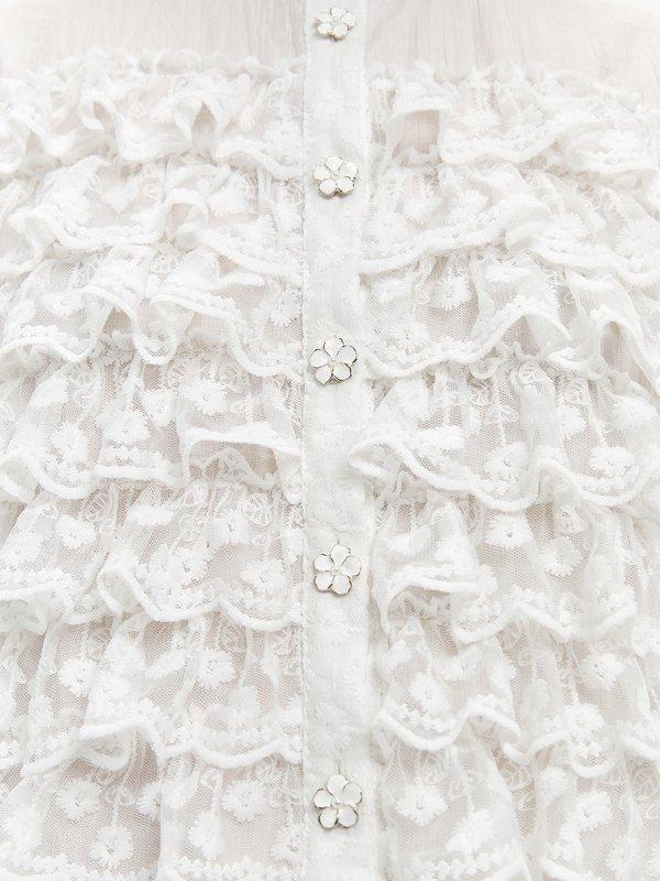 Pomelo Pomelo Ruffle Flower Button Top - White