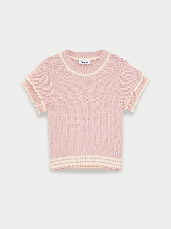 pomelo Pomelo Ruffle Hem Knit Top - Light Pink