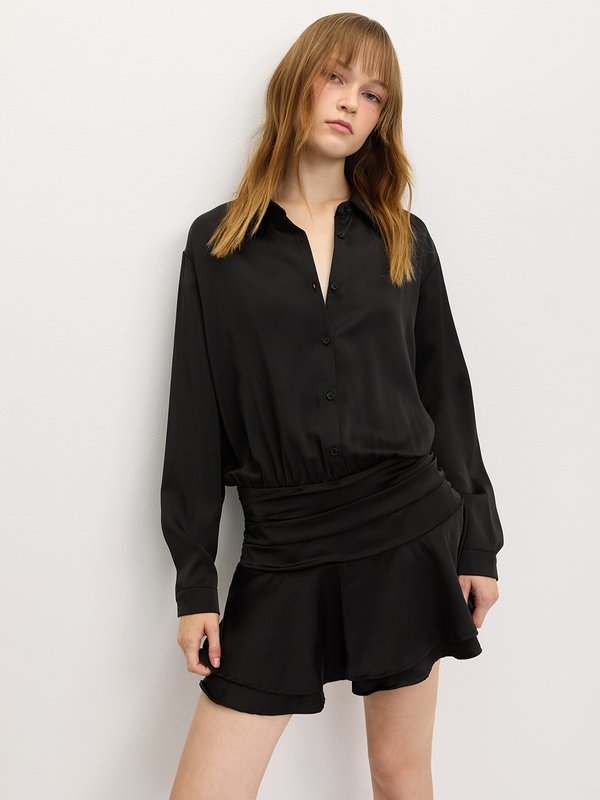 Pomelo Pomelo Ruffle Shirt Dress - Black