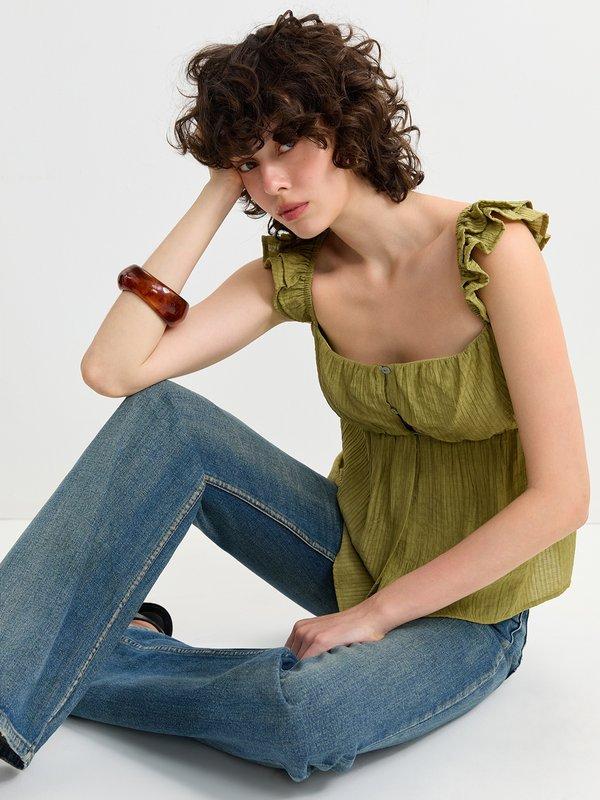 pomelo Pomelo Ruffle Top - Olive