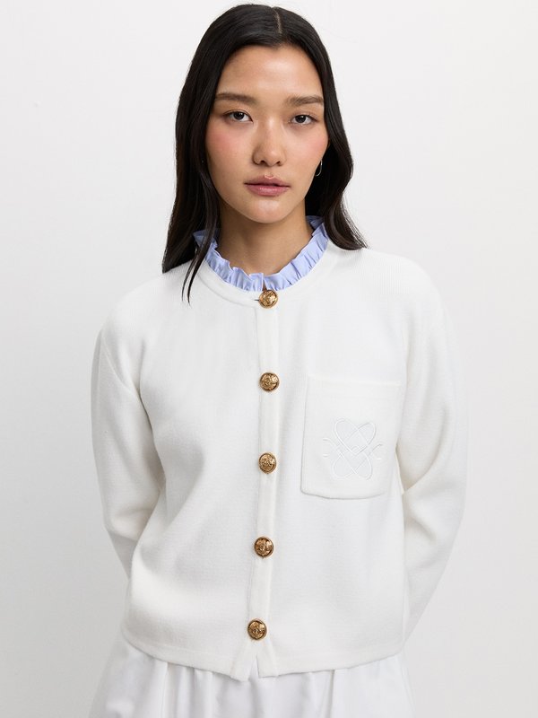 pomelo Pomelo Ruffle Trim Cardigan - Ivory