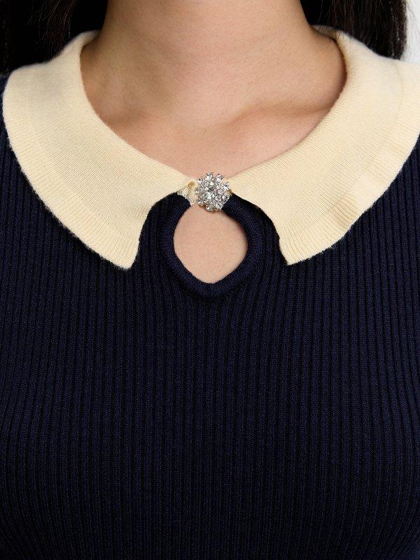 Pomelo Pomelo Ruffle Trim Knit Top - Navy