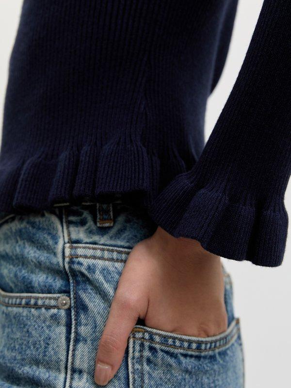 Pomelo Pomelo Ruffle Trim Knit Top - Navy