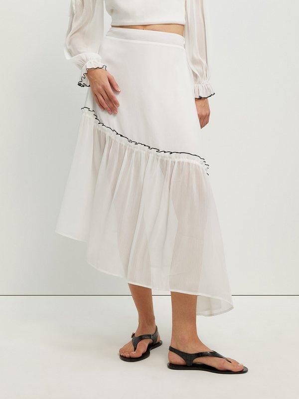 pomelo Pomelo Ruffled Asymmetric Skirt - Off-White