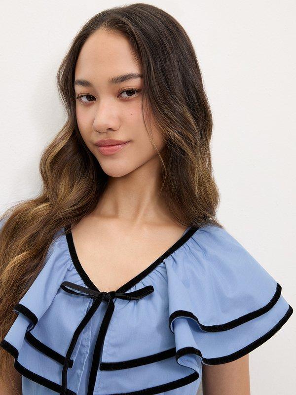 Pomelo Pomelo Ruffled Bow Tie Dress - Blue
