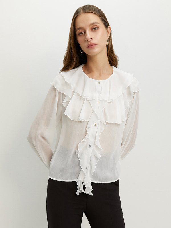 pomelo Pomelo Ruffled Button-Up Blouse - Off-White