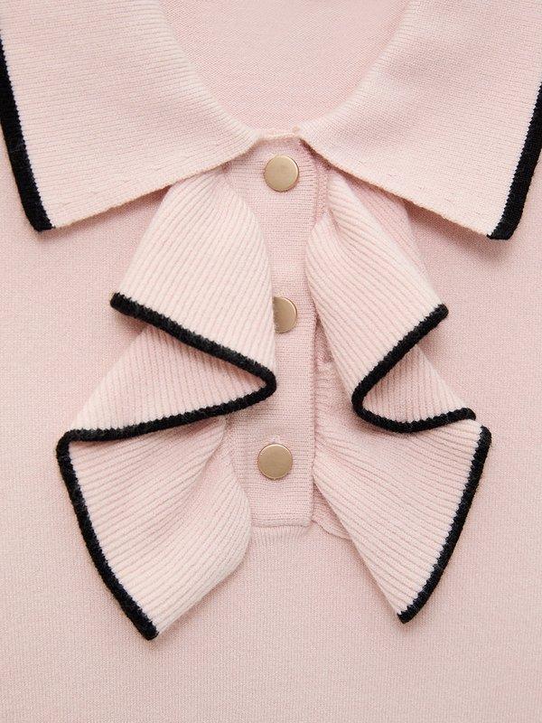 Pomelo Pomelo Ruffled Collar Knit Top - Light Pink
