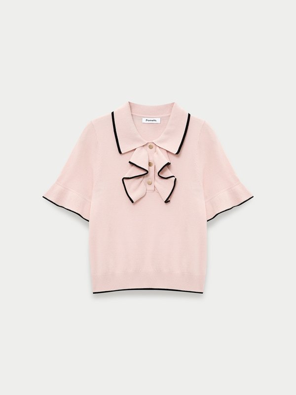 pomelo Pomelo Ruffled Collar Knit Top - Light Pink