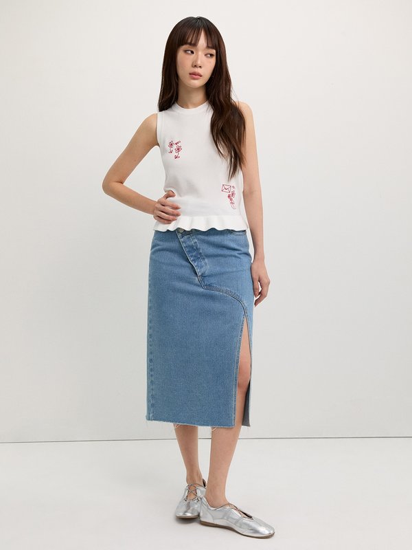 Pomelo Pomelo Ruffled Embroidery Top - White