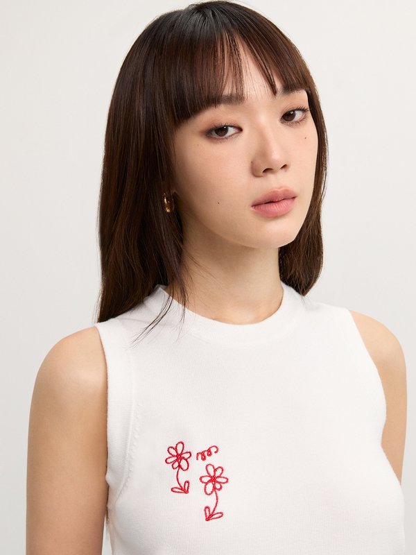 Pomelo Pomelo Ruffled Embroidery Top - White