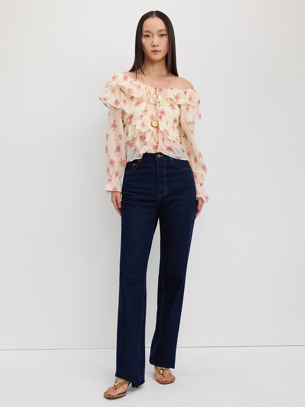 Pomelo Pomelo Ruffled Floral Blouse - Ivory