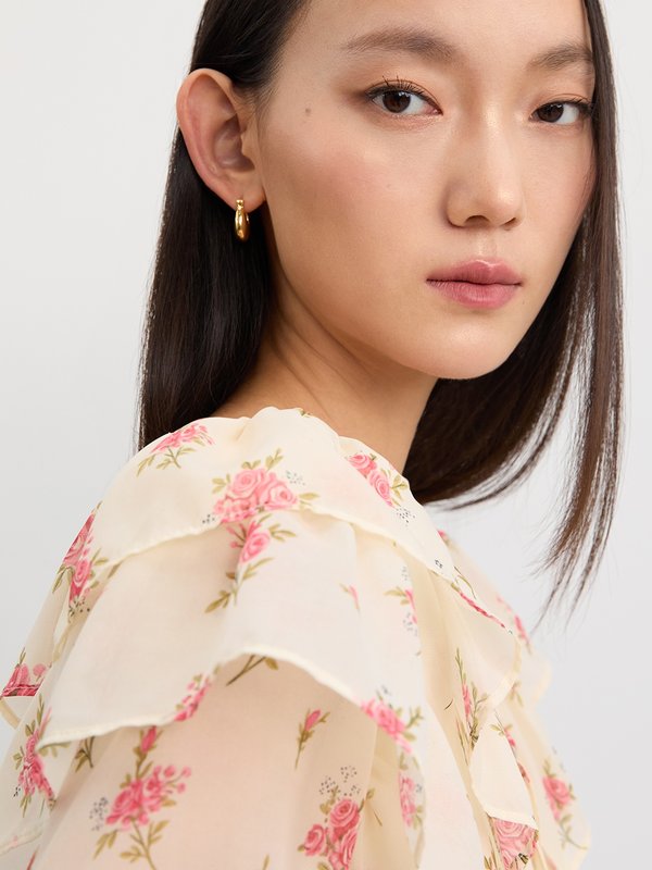 Pomelo Pomelo Ruffled Floral Blouse - Ivory