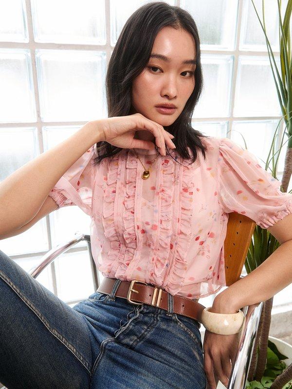 pomelo Pomelo Ruffled Floral Blouse - Pink