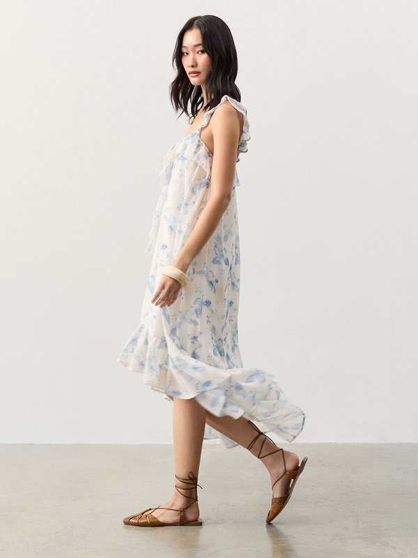 Pomelo Pomelo Ruffled Floral Dress - Cream