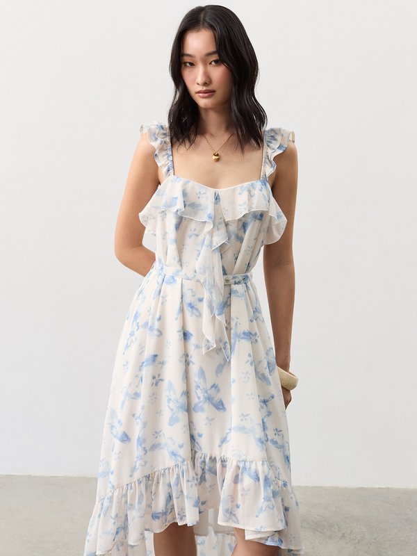 Pomelo Pomelo Ruffled Floral Dress - Cream