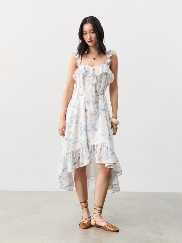 pomelo Pomelo Ruffled Floral Dress - Cream