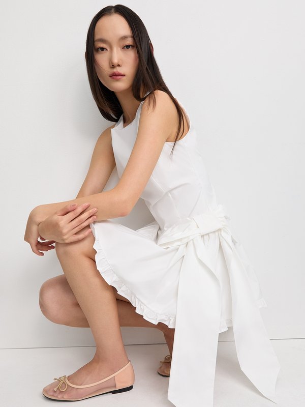 Pomelo Pomelo Ruffled-Hem Bow Dress - White