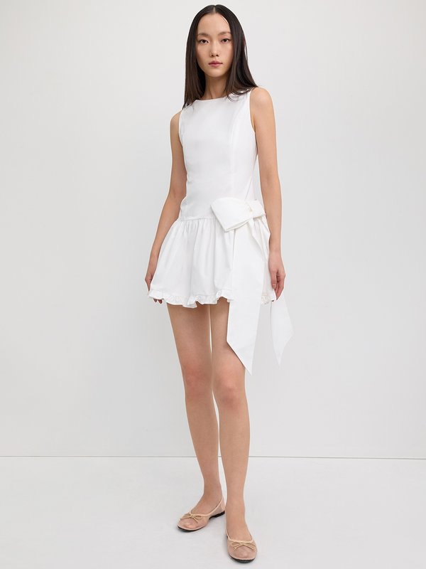 Pomelo Pomelo Ruffled-Hem Bow Dress - White