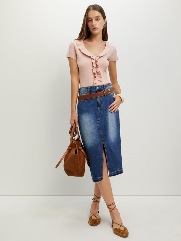 Pomelo Pomelo Ruffled Knit Top - Light Pink