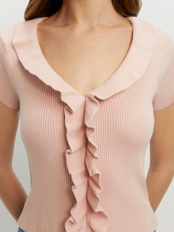 Pomelo Pomelo Ruffled Knit Top - Light Pink