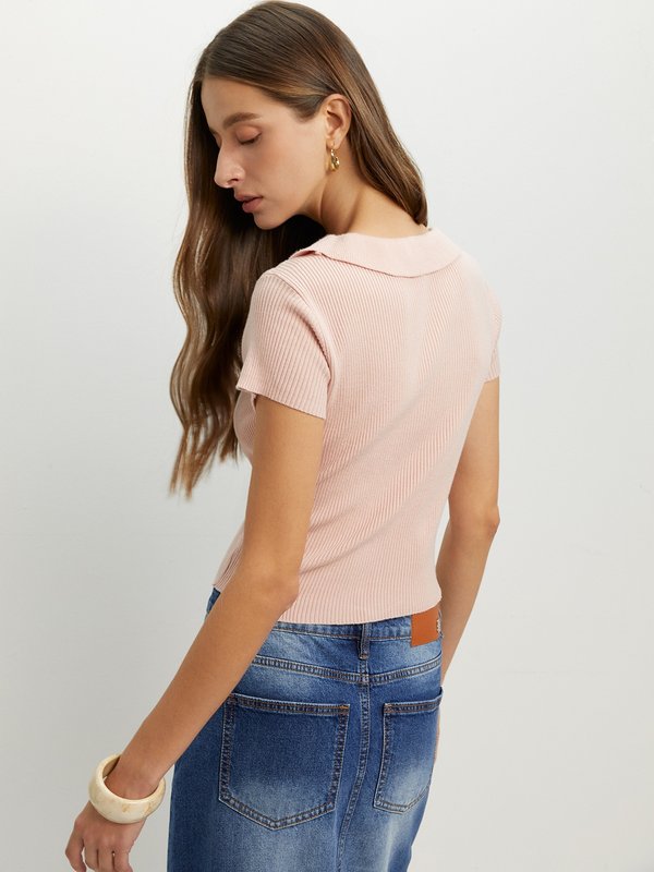 Pomelo Pomelo Ruffled Knit Top - Light Pink