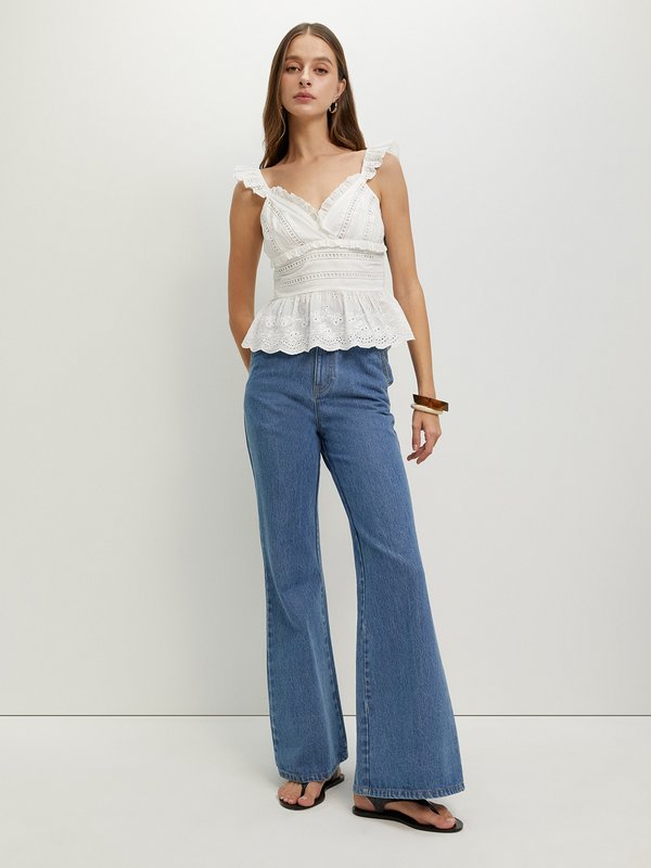 Pomelo Pomelo Ruffled Lace Peplum Top - Off-White