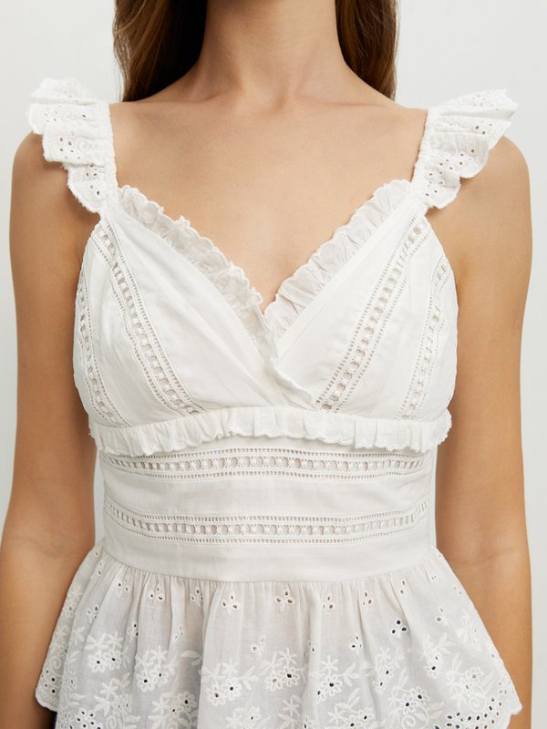 Pomelo Pomelo Ruffled Lace Peplum Top - Off-White