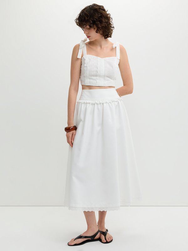 Pomelo Pomelo Ruffled Lace Trim Skirt - White