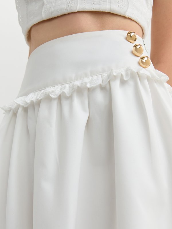 Pomelo Pomelo Ruffled Lace Trim Skirt - White