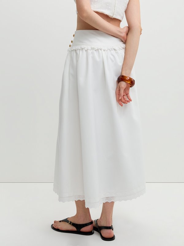 Pomelo Pomelo Ruffled Lace Trim Skirt - White