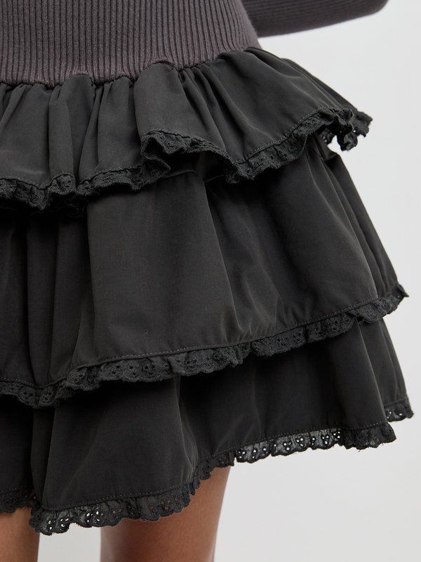 Pomelo Pomelo Ruffled Layer Dress - Dark Grey