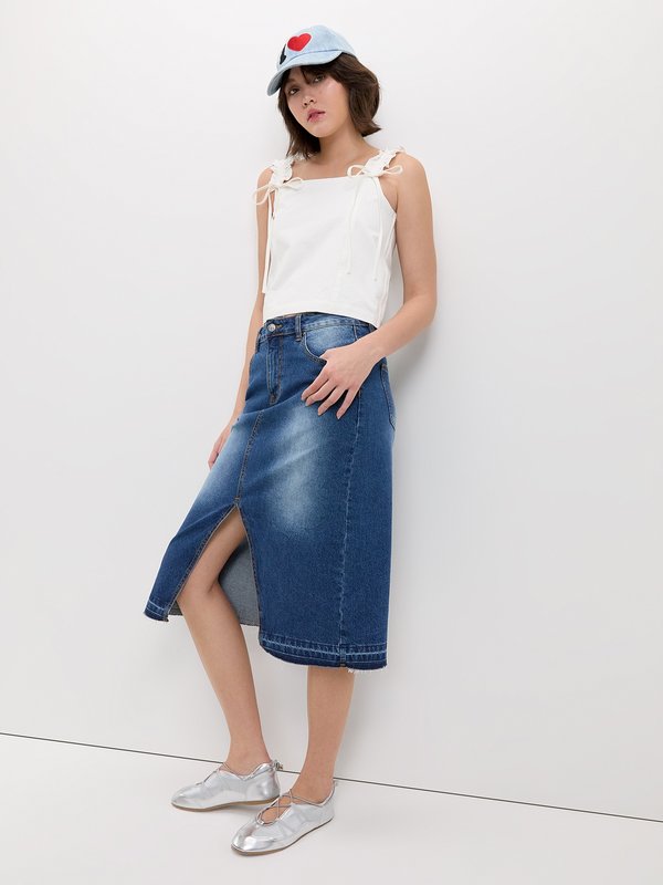 Pomelo Pomelo Ruffled Shoulder Bow Tie Top - White