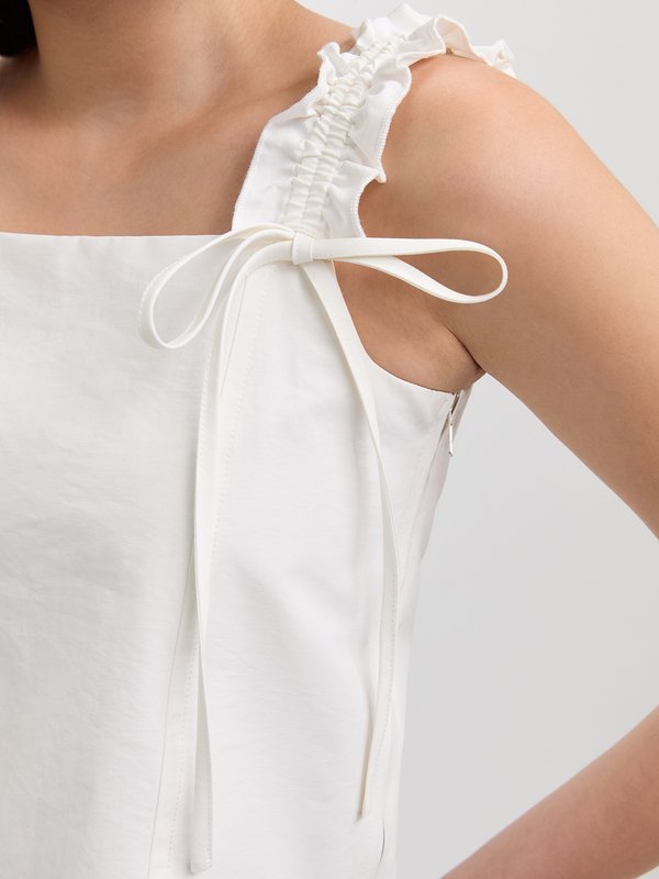 Pomelo Pomelo Ruffled Shoulder Bow Tie Top - White