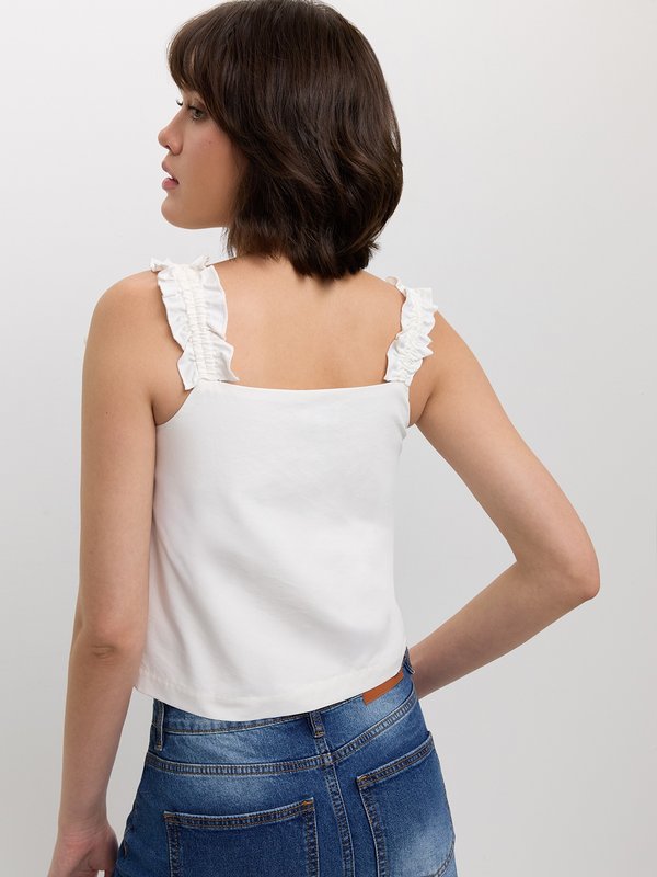 Pomelo Pomelo Ruffled Shoulder Bow Tie Top - White