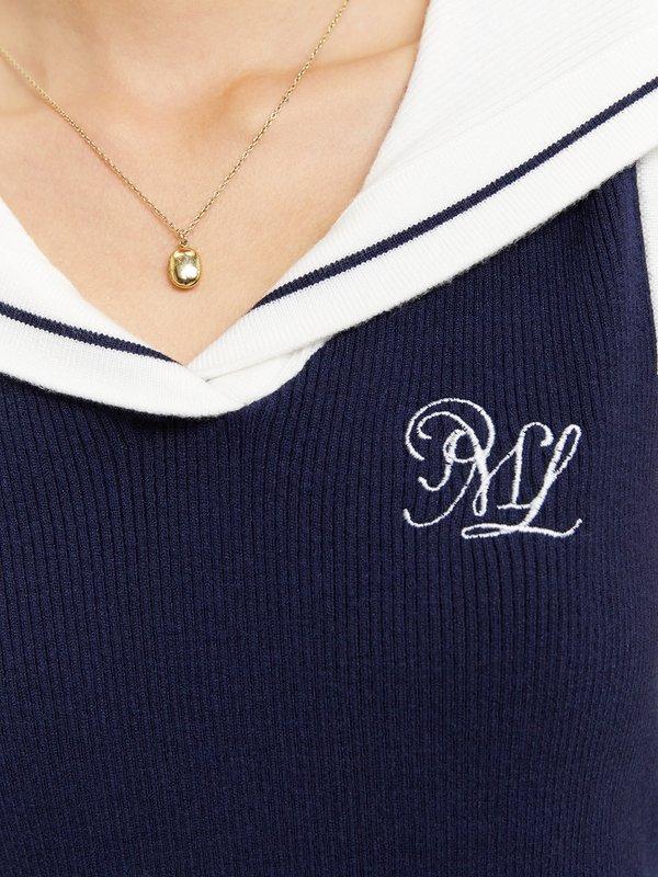 Pomelo Pomelo Sailor Collar Knit Top - Navy