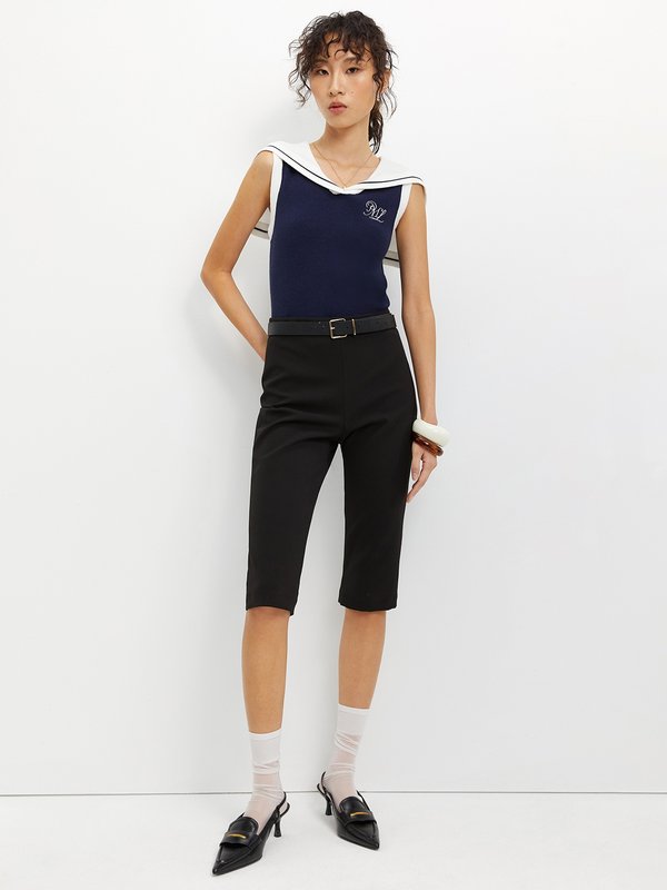 Pomelo Pomelo Sailor Collar Knit Top - Navy