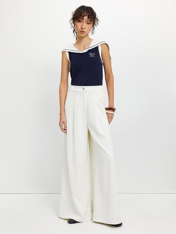 Pomelo Pomelo Sailor Collar Knit Top - Navy